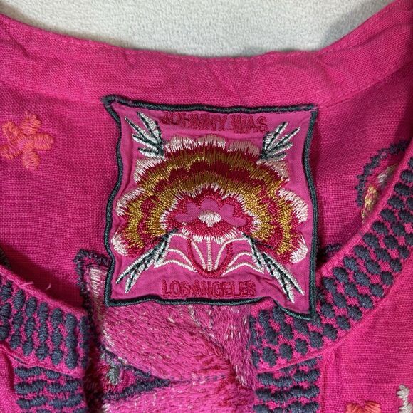 JOHNNY WAS Jessica Easy V Neck Top Pink Embroidered Size XL Short Sleeve Linen - Picture 5 of 12